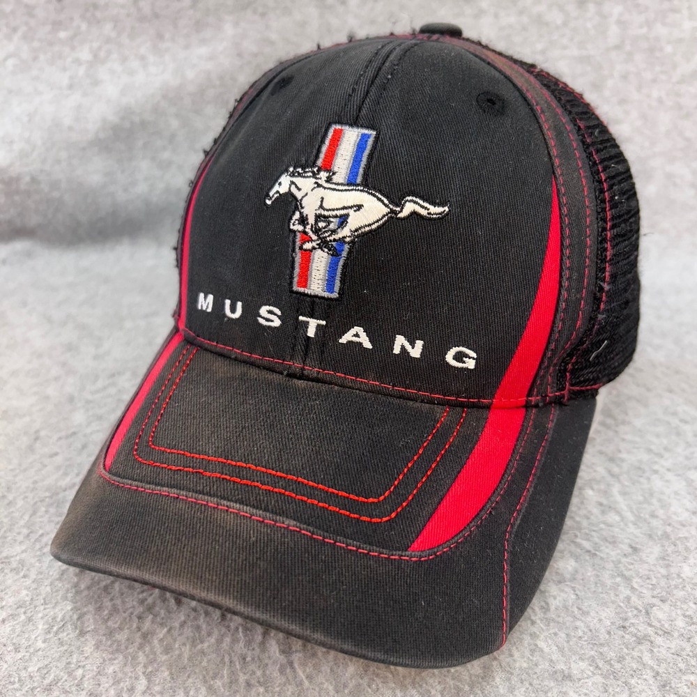 Ford Mustang Pony Logo Mens Black CFS Trucker Hat Mesh Racing Stripe OSFM